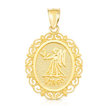 Load image into Gallery viewer, 10k Yellow Gold Round Horoscope Zodiac Sign Pendant with Optional Cable Chain Necklace