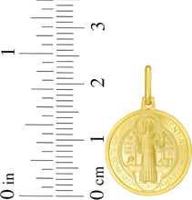 Load image into Gallery viewer, Italian 14k Yellow Gold 15.5mm Reversible Saint St. Benedict San Benito Proctection Cross Medallion Religious Charm Pendant with Optional Chain Necklace, 20 Inch