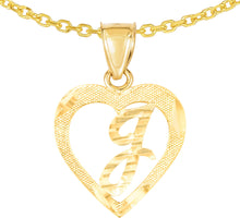 Load image into Gallery viewer, 10k Yellow Gold 0.5" Personalized Alphabet Letter A - Z Initial Heart Pendant with optional Extendable Cable Chain Necklace