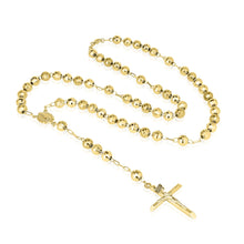 Load image into Gallery viewer, 10k Yellow Gold or Tri Color Gold 6mm Rosary with Virgin Mary Medal and Crucifix of Jesus Cross Pendant Chain Necklace