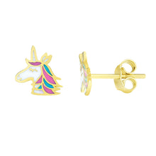 Load image into Gallery viewer, 14k Yellow Gold 10mm High Polished Unicorn Stud Earrings