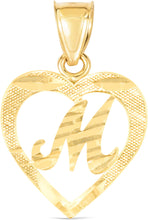 Load image into Gallery viewer, 10k Yellow Gold 0.5" Personalized Alphabet Letter A - Z Initial Heart Pendant with optional Extendable Cable Chain Necklace