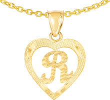 Load image into Gallery viewer, 10k Yellow Gold 0.5" Personalized Alphabet Letter A - Z Initial Heart Pendant with optional Extendable Cable Chain Necklace