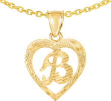 Load image into Gallery viewer, 10k Yellow Gold 0.5" Personalized Alphabet Letter A - Z Initial Heart Pendant with optional Extendable Cable Chain Necklace