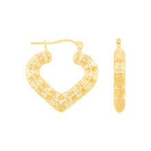 Load image into Gallery viewer, 10k Yellow Gold Bamboo Heart Hoop Earrings