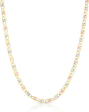 Load image into Gallery viewer, 14k Tri-Color Gold 3.5mm Solid Diamond Cut Valentino Chain Necklace