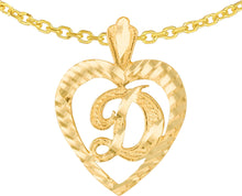 Load image into Gallery viewer, 10k Yellow Gold 0.7" Personalized Alphabet Letter A - Z Initial Heart Pendant with optional Extendable Cable Chain Necklace