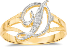 Load image into Gallery viewer, 10k Two-Tone Yellow Gold and White Gold 8.5mm Personalized A-Z Initial Cursive Letter Ring, Sizes 3 - 10