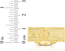 Load image into Gallery viewer, 10k Yellow Gold Hundred Dollar Bill Benjamin Franklin $100 Ring