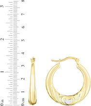 Load image into Gallery viewer, 10k Yellow Gold Ribbed Two-Tone Heart Hoop Earrings