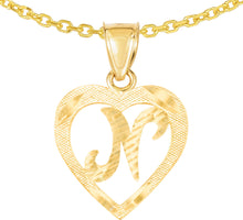 Load image into Gallery viewer, 10k Yellow Gold 0.5" Personalized Alphabet Letter A - Z Initial Heart Pendant with optional Extendable Cable Chain Necklace