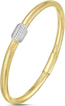 Load image into Gallery viewer, Italian .09cttw Diamond 14k Two-Tone Gold Oval Charm Stretch Mesh Slip-On Bracelet