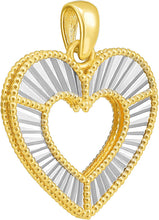 Load image into Gallery viewer, Italian 14k Two-Tone Gold 17.5mm Reversible Radiant Open Heart Charm Pendant with Optional Necklace, 16-18 Inch