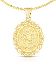 Load image into Gallery viewer, 10k Yellow Gold Round Horoscope Zodiac Sign Pendant with Optional Cable Chain Necklace