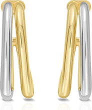 Load image into Gallery viewer, 14k Two-Tone Gold 17.3mm Double Row Square Split C-Hoop Earrings