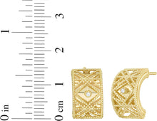 Load image into Gallery viewer, Italian .02cttw Diamond 14k Yellow Gold or White Gold 14.8mm Beaded Half Hoop Stud Earrings