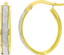 Load image into Gallery viewer, 14k Yellow Gold 15mm Glitter Oval Hoop Earrings