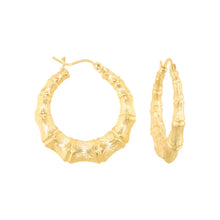 Load image into Gallery viewer, 10k Yellow Gold Bamboo Hoop Earrings