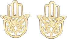 Load image into Gallery viewer, 14k Yellow Gold 8mm Hamsa Stud Earrings