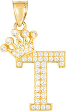 Load image into Gallery viewer, 10k Yellow Gold 0.8" Pave CZ Personalized Crown Alphabet Letter A - Z Initial Charm Pendant with optional Chain Necklace