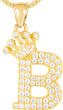 Load image into Gallery viewer, 10k Yellow Gold 0.8" Pave CZ Personalized Crown Alphabet Letter A - Z Initial Charm Pendant with optional Chain Necklace