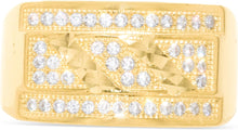 Load image into Gallery viewer, 10k Yellow Gold 11.2mm Pave CZ Rectangle Signet with Striped Diamond Cut Ring, Sizes 4-13
