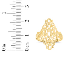 Load image into Gallery viewer, 10k Yellow Gold 22mm Oval Diamond Cut Openwork Filigree Ring