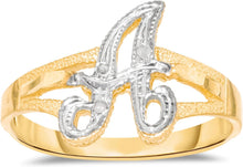 Load image into Gallery viewer, 10k Two-Tone Yellow Gold and White Gold 8.5mm Personalized A-Z Initial Cursive Letter Ring, Sizes 3 - 10