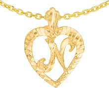 Load image into Gallery viewer, 10k Yellow Gold 0.7" Personalized Alphabet Letter A - Z Initial Heart Pendant with optional Extendable Cable Chain Necklace