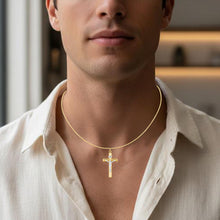 Load image into Gallery viewer, 14k Yellow Gold 1.7" Classic INRI Jesus Crucifix Two-Tone Cross Charm Pendant with optional Adjustable Chain Necklace