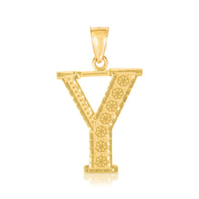 Load image into Gallery viewer, 10k Yellow Gold 1 Inch Extra Large Textured Letter Pendant A-Z Alphabet Pendant with Optional Rope Chain Necklace
