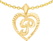 Load image into Gallery viewer, 10k Yellow Gold 0.7" Personalized Alphabet Letter A - Z Initial Heart Pendant with optional Extendable Cable Chain Necklace