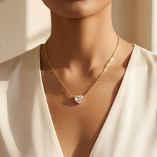 Load image into Gallery viewer, Floreo 14k Yellow Gold Paperclip Chain Heart Gemstone Necklace 18 Inch