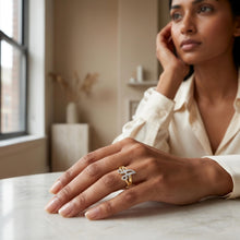 Load image into Gallery viewer, 10k Two-Tone Yellow Gold and White Gold 8.5mm Personalized A-Z Initial Cursive Letter Ring, Sizes 3 - 10