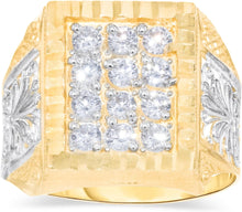 Load image into Gallery viewer, 10k Yellow Gold 18mm Two-Tone Square CZ Filigree Openwork Men's Ring, Sizes 5 - 13