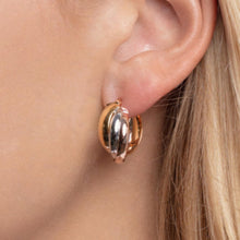 Load image into Gallery viewer, 14k Yellow Gold Trinity Woven Hoop Tri-Color Earrings