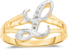 Load image into Gallery viewer, 10k Two-Tone Yellow Gold and White Gold 8.5mm Personalized A-Z Initial Cursive Letter Ring, Sizes 3 - 10