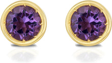 Load image into Gallery viewer, 14k Yellow Gold 5mm Round Birthstone Stud Earrings (Garnet, Amethyst, Aquamarine, White Topaz, Emerald, Moonstone, Ruby, Peridot, Blue Sapphire, Pink Sapphire, Citrine, Sky Blue Topaz)