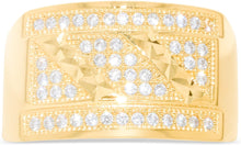 Load image into Gallery viewer, 10k Yellow Gold 12.6mm Pave CZ Rectangle Signet with Striped Diamond Cut Ring, Sizes 4-13
