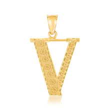 Load image into Gallery viewer, 10k Yellow Gold 1 Inch Extra Large Textured Letter Pendant A-Z Alphabet Pendant with Optional Rope Chain Necklace