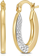 Load image into Gallery viewer, 14k Two-Tone Gold 16mm Half Textured Flat Oval Hoop Earrings