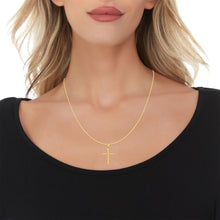 Load image into Gallery viewer, 14k Yellow Gold 1.1" Classic Square Edged Cross Charm Pendant with optional Adjustable Chain Necklace