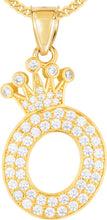 Load image into Gallery viewer, 10k Yellow Gold 0.8" Pave CZ Personalized Crown Alphabet Letter A - Z Initial Charm Pendant with optional Chain Necklace