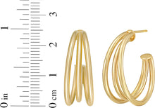 Load image into Gallery viewer, 14k Yellow Gold 25mm Triple Row Split C-Hoop Earrings