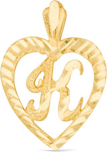 Load image into Gallery viewer, 10k Yellow Gold 0.7" Personalized Alphabet Letter A - Z Initial Heart Pendant with optional Extendable Cable Chain Necklace