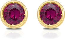 Load image into Gallery viewer, 14k Yellow Gold 5mm Round Birthstone Stud Earrings (Garnet, Amethyst, Aquamarine, White Topaz, Emerald, Moonstone, Ruby, Peridot, Blue Sapphire, Pink Sapphire, Citrine, Sky Blue Topaz)