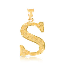 Load image into Gallery viewer, 10k Yellow Gold 1 Inch Extra Large Textured Letter Pendant A-Z Alphabet Pendant with Optional Rope Chain Necklace