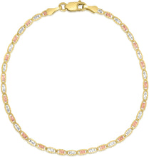 Load image into Gallery viewer, 10k Tri-Color Gold 2mm Valentino Link Chain Bracelet or Anklet