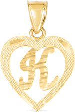 Load image into Gallery viewer, 10k Yellow Gold 0.5" Personalized Alphabet Letter A - Z Initial Heart Pendant with optional Extendable Cable Chain Necklace