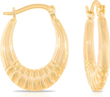 Load image into Gallery viewer, 10k Yellow Gold 20.5mm Ribbed Shrimp Hoop Earrings